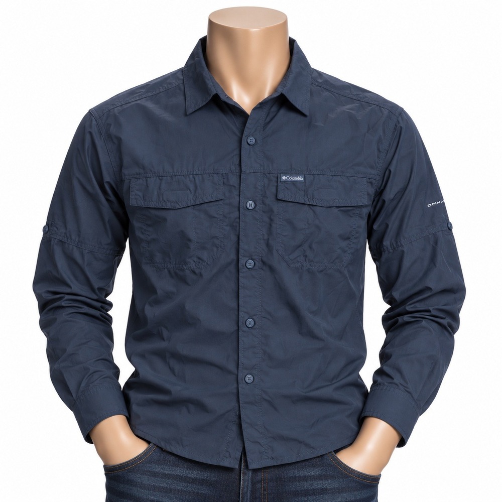 Columbia Omni-Shade Mens Small Charcoal  Long Sleeve Vented Fishing Hiking Shirt